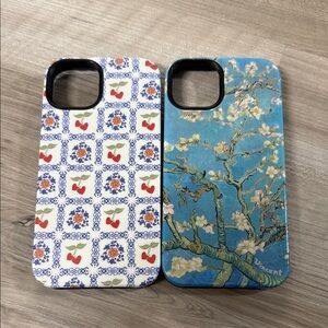 Artistic Floral Phone Case Set - Blue and Multicolor